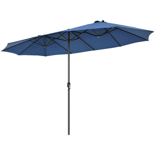 15 Feet Patio Double-Sided Umbrella with Hand-Crank System - Navy
