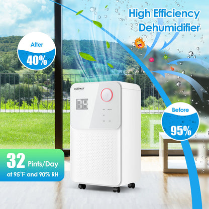 32 Pints 2000 Sq. Ft Dehumidifier for Home and Basements with 3-Color Digital Display