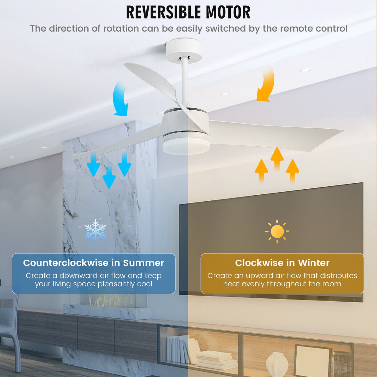 52 Inch Reversible Ceiling Fan with Light