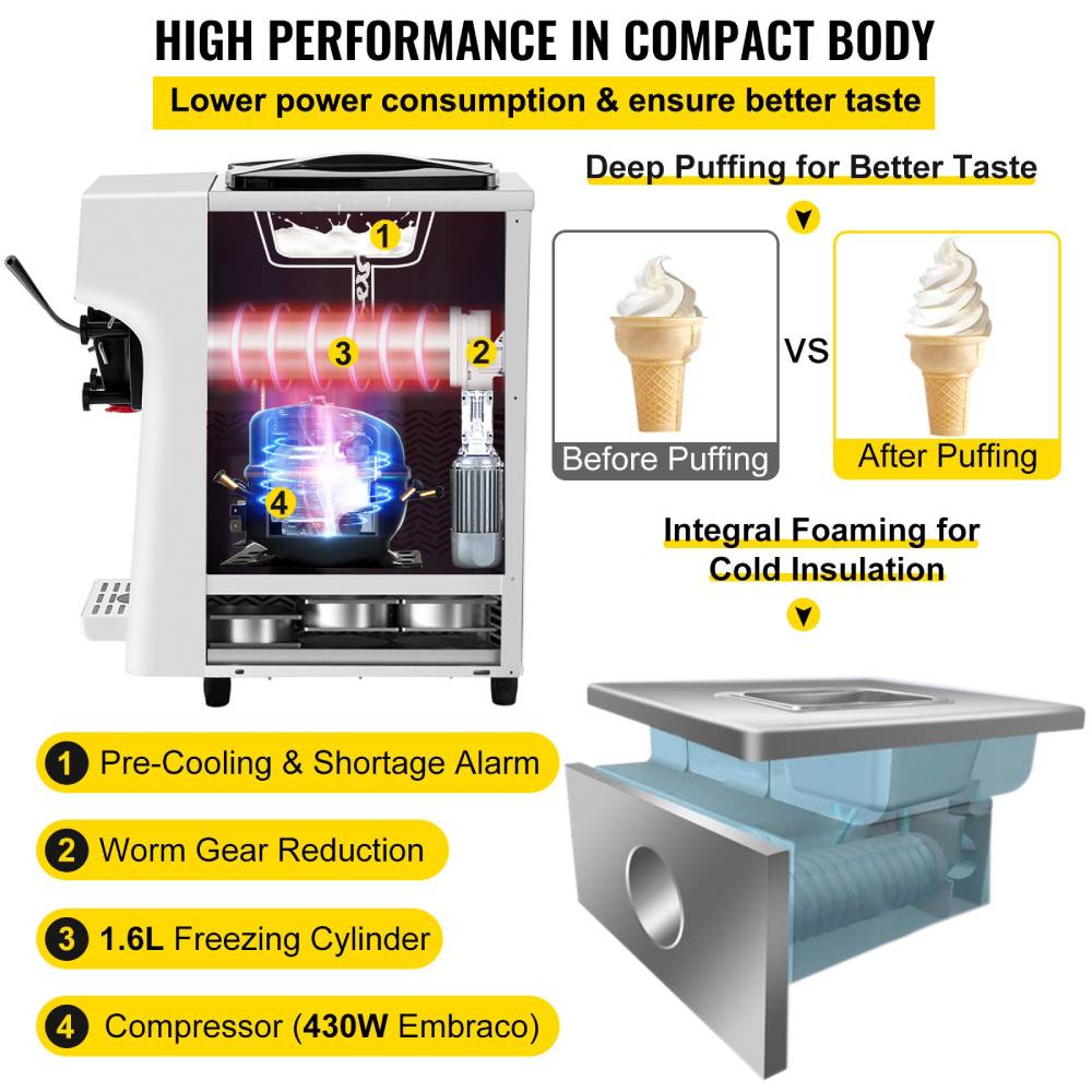 1000W Commercial Home Soft Serve Ice Cream Maker Frozen Yogurt Machine 4.0L