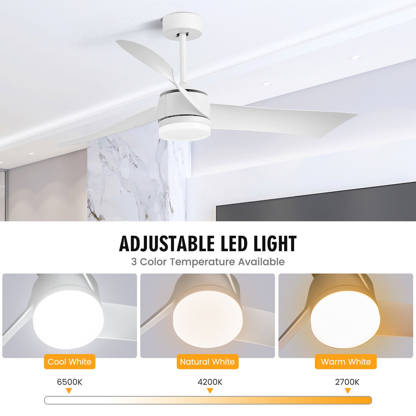 52 Inch Reversible Ceiling Fan with Light