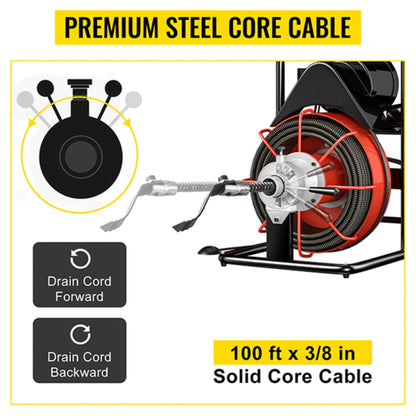 100FT x 3/8" Electric Sewer Drain Cleaner Snake Clog Machine with Cutter