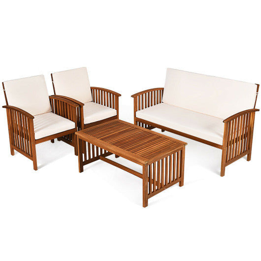 4 Pieces Patio Solid Wood Furniture Set - Beige