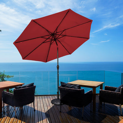 10' Solar LED Lighted Patio Market Umbrella Shade Tilt Adjustment Crank-Beige