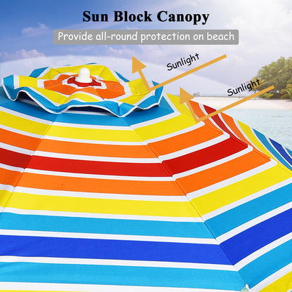 7.2 FT Portable Outdoor Beach Umbrella with Sand Anchor and Tilt Mechanism