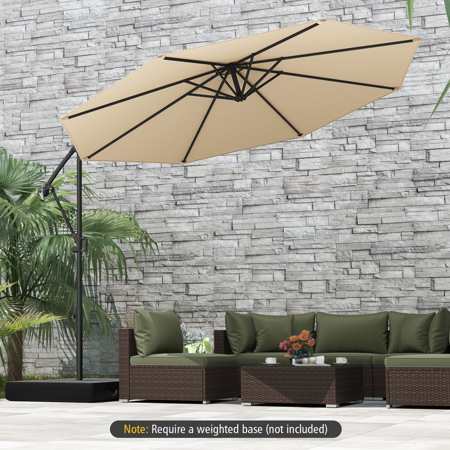10 Feet Offset Hanging Umbrella with Base and Infinite Tilt