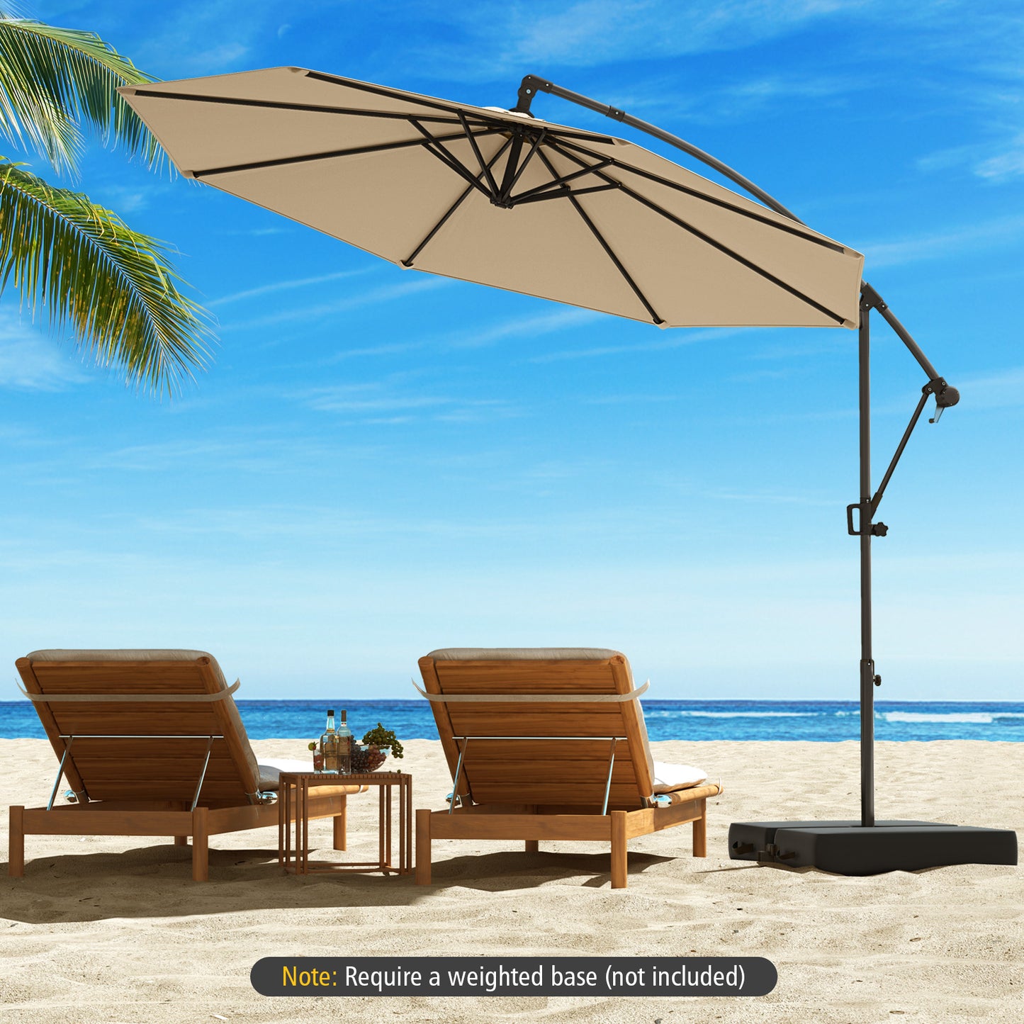 10 Feet Offset Hanging Umbrella with Base and Infinite Tilt
