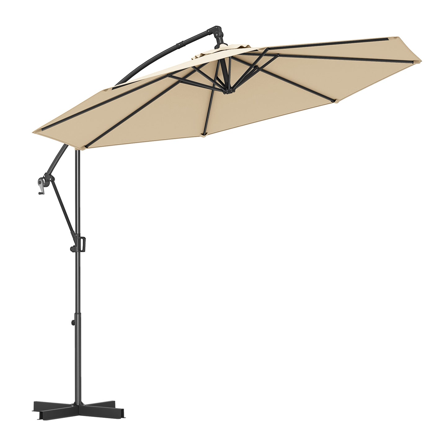 10 Feet Offset Hanging Umbrella with Base and Infinite Tilt