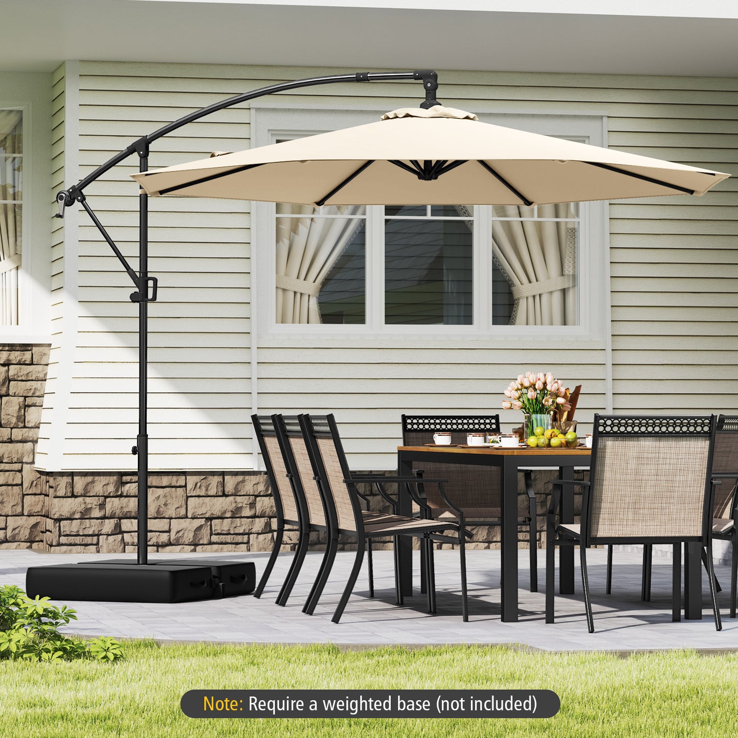 10 Feet Offset Hanging Umbrella with Base and Infinite Tilt