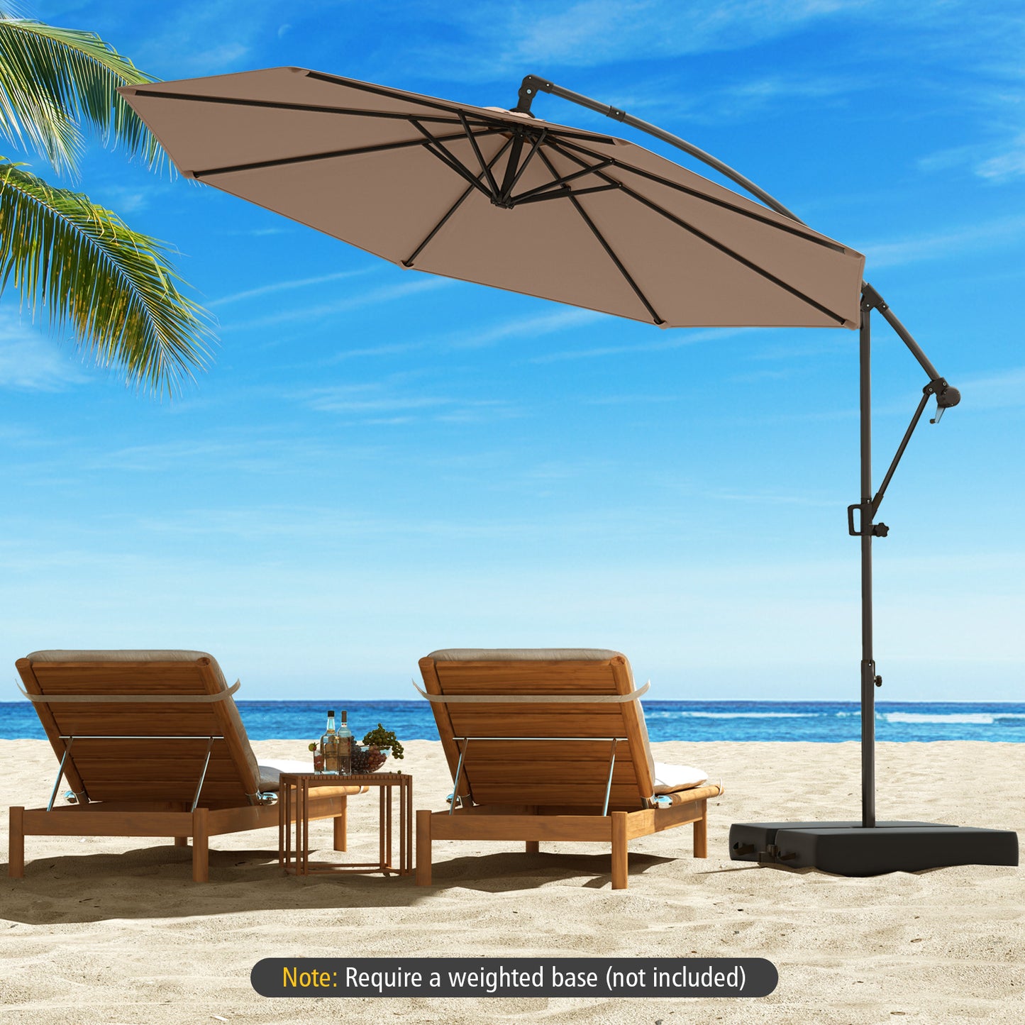 10 Feet Offset Hanging Umbrella with Base and Infinite Tilt