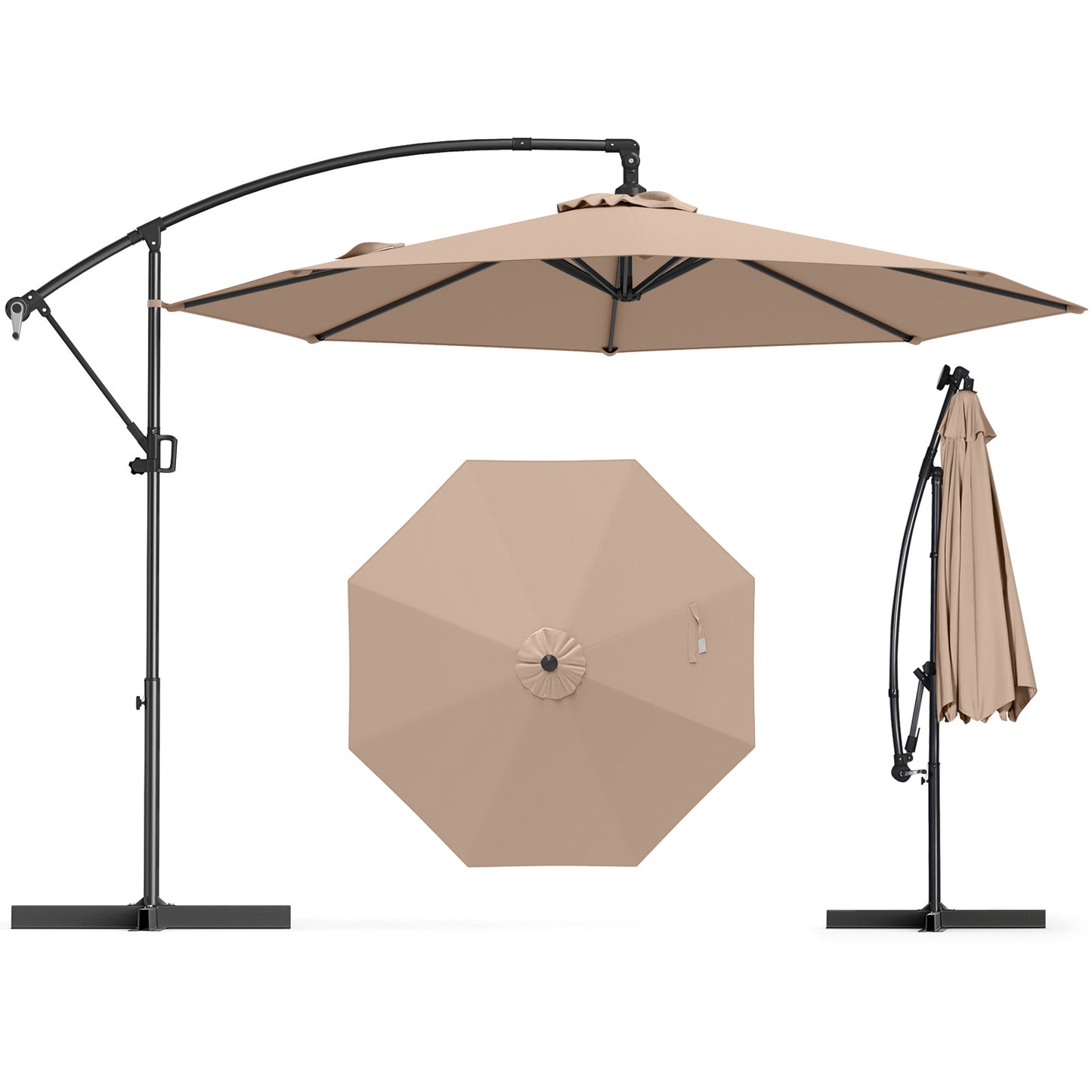 10 Feet Offset Hanging Umbrella with Base and Infinite Tilt
