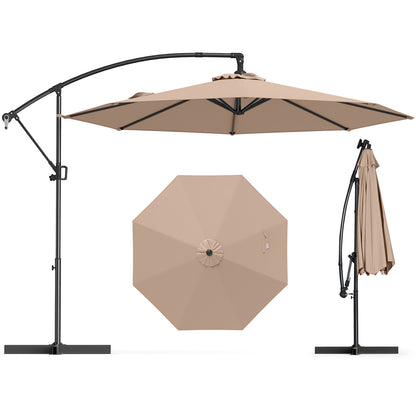 10 Feet Offset Hanging Umbrella with Base and Infinite Tilt