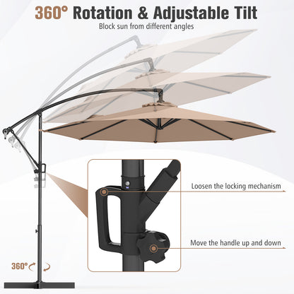 10 Feet Offset Hanging Umbrella with Base and Infinite Tilt