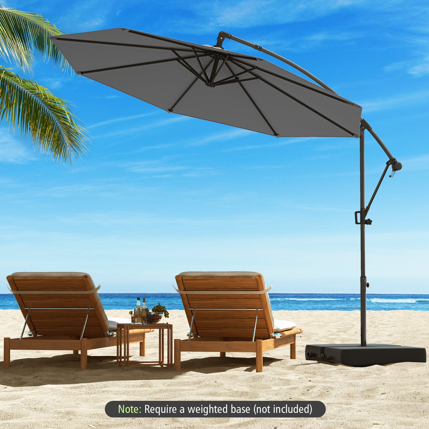 10 Feet Offset Hanging Umbrella with Base and Infinite Tilt