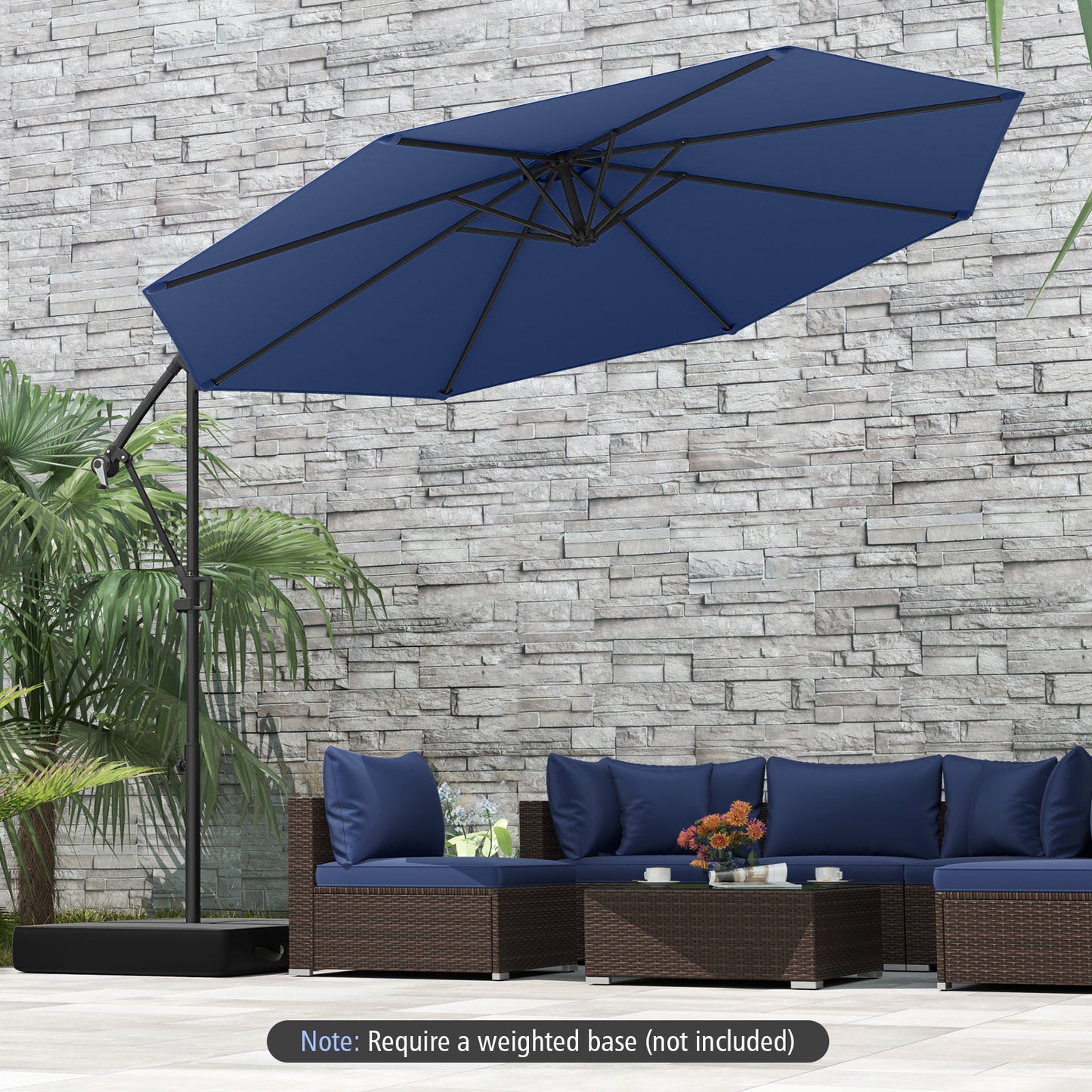 10 Feet Offset Hanging Umbrella with Base and Infinite Tilt