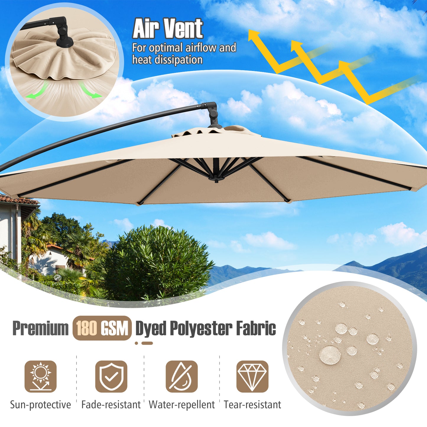 10 Feet Offset Hanging Umbrella with Base Patio Cantilever Umbrella with Tilt