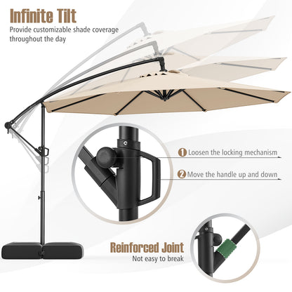 10 Feet Offset Hanging Umbrella with Base Patio Cantilever Umbrella with Tilt