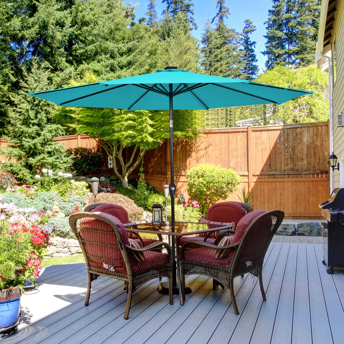 10 Feet Outdoor Patio Umbrella with Bright Solar LED Lights