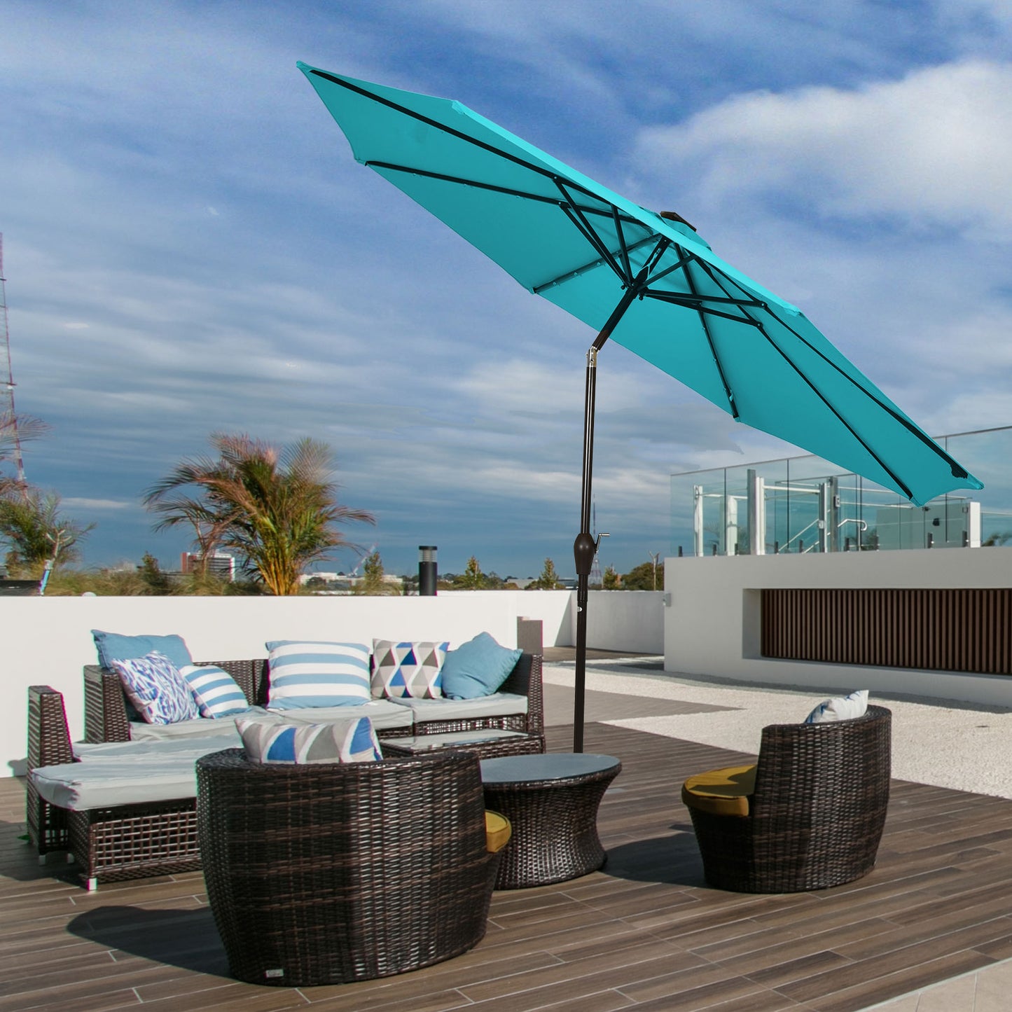 10 Feet Outdoor Patio Umbrella with Bright Solar LED Lights
