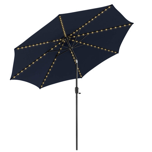 10 Feet Patio Umbrella with 112 Solar Lights and Crank Handle - Navy