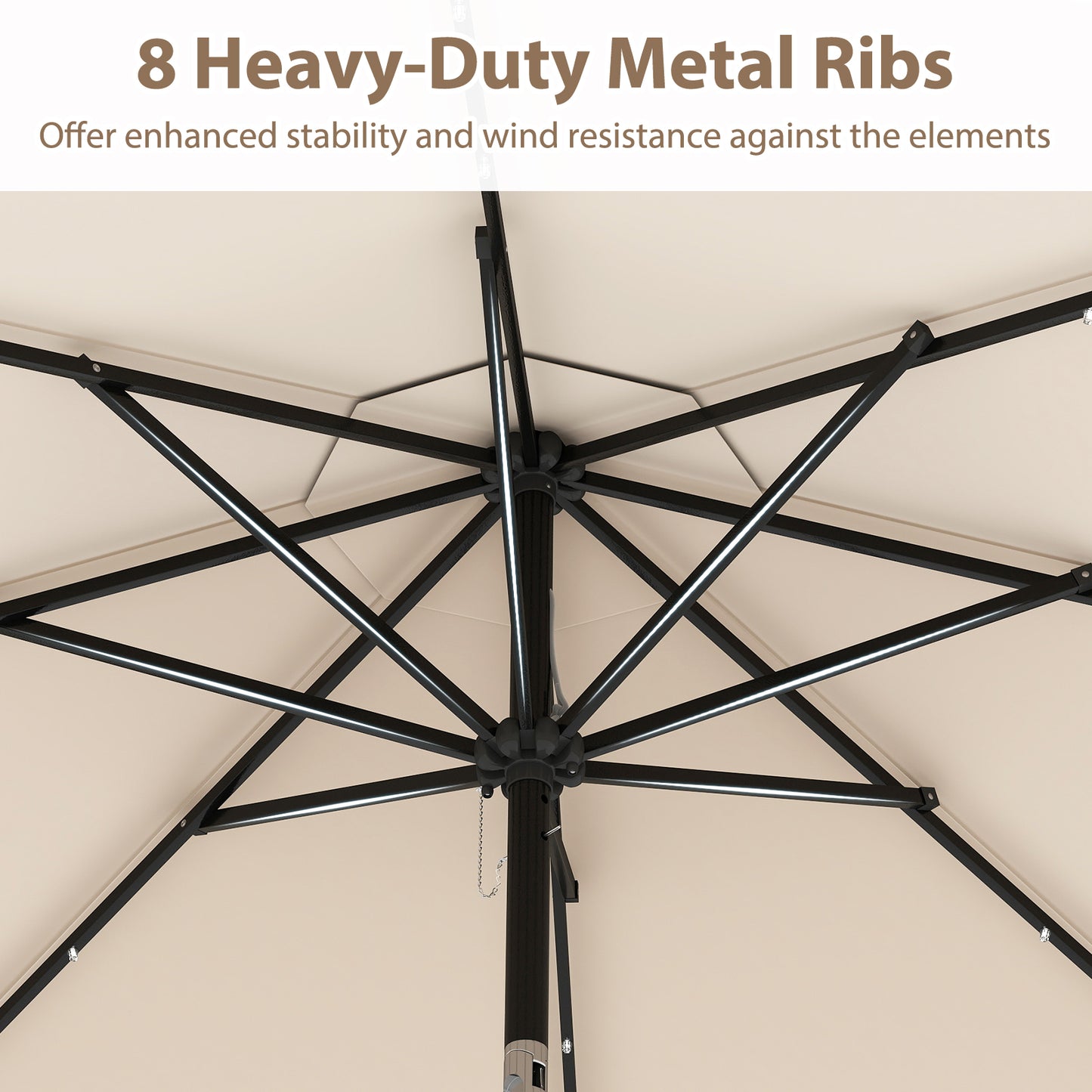 10 Feet Solar Patio Umbrella with 24 LED Lights