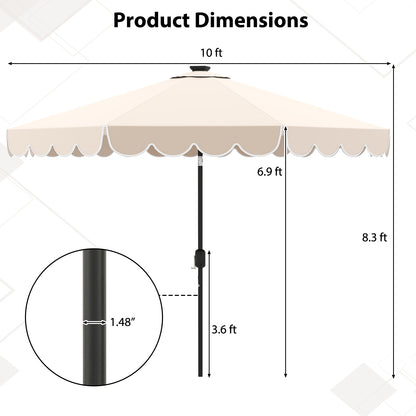 10 Feet Solar Patio Umbrella with 24 LED Lights