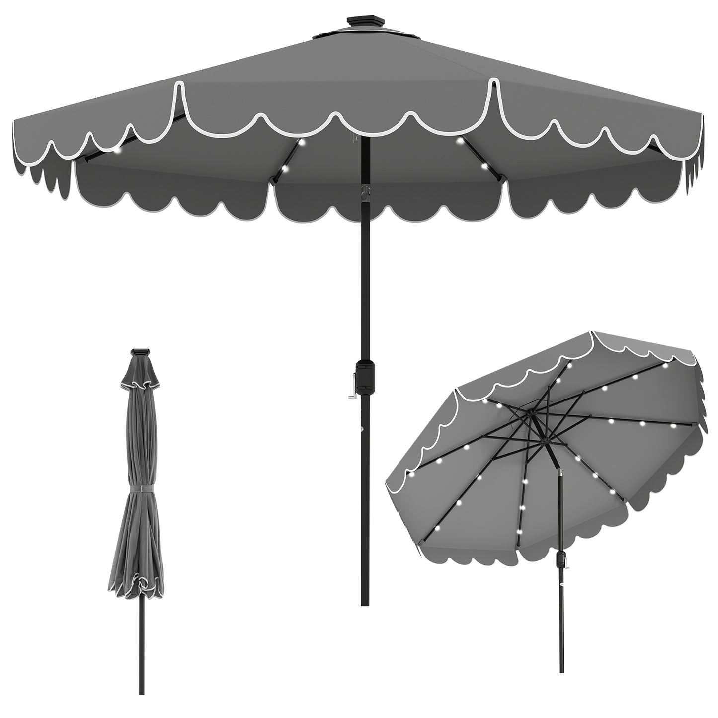 10 Feet Solar Patio Umbrella with 24 LED Lights