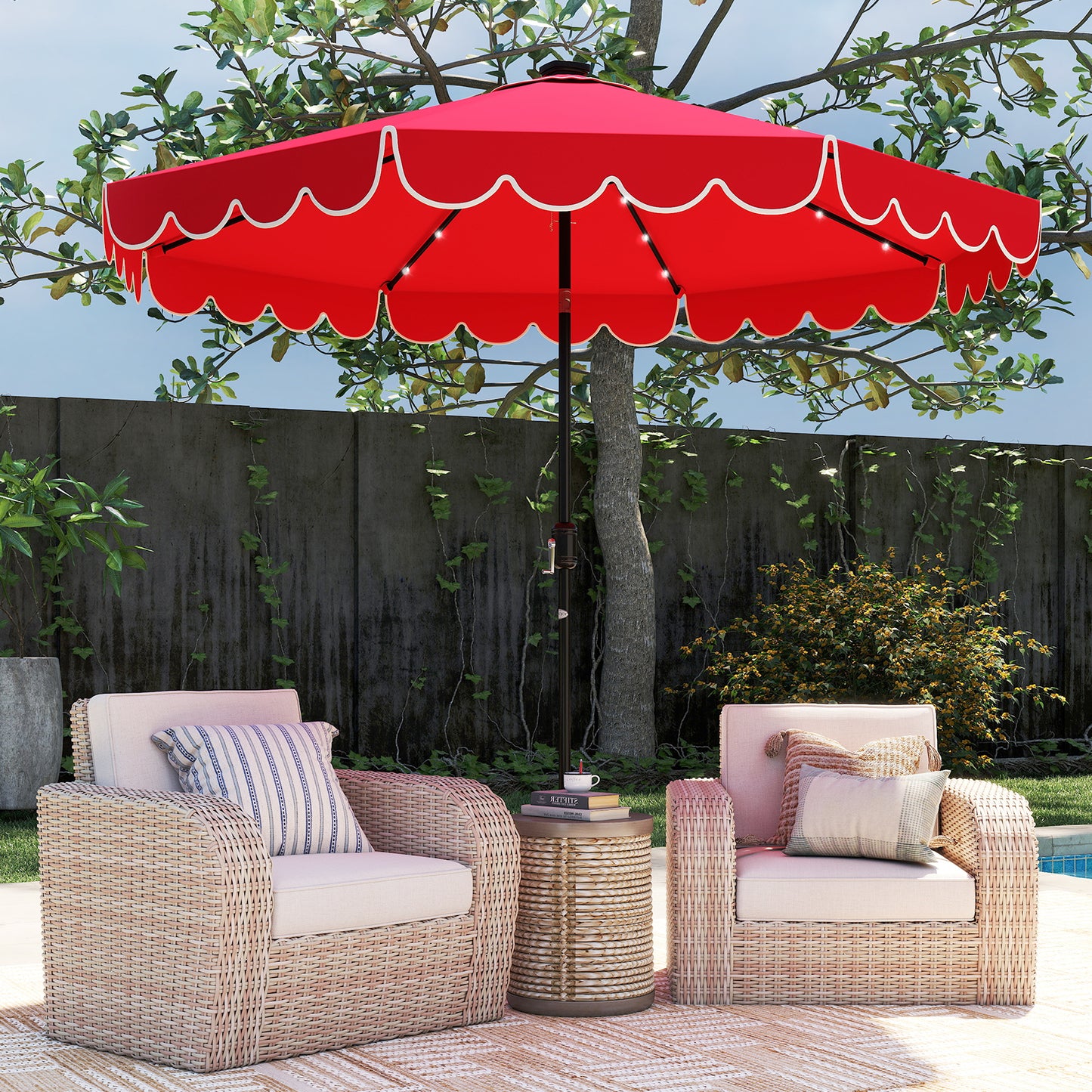 10 Feet Solar Patio Umbrella with 24 LED Lights