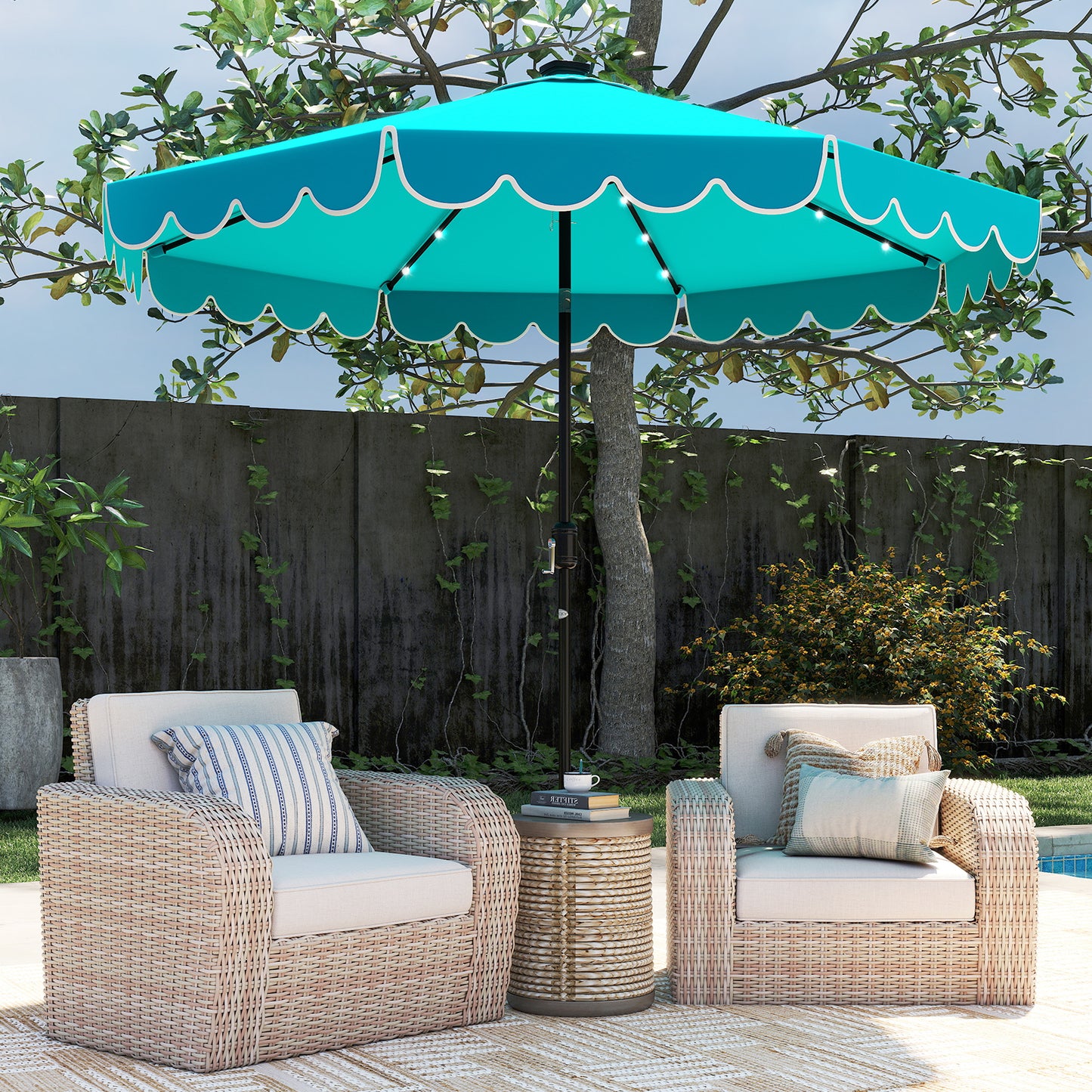 10 Feet Solar Patio Umbrella with 24 LED Lights