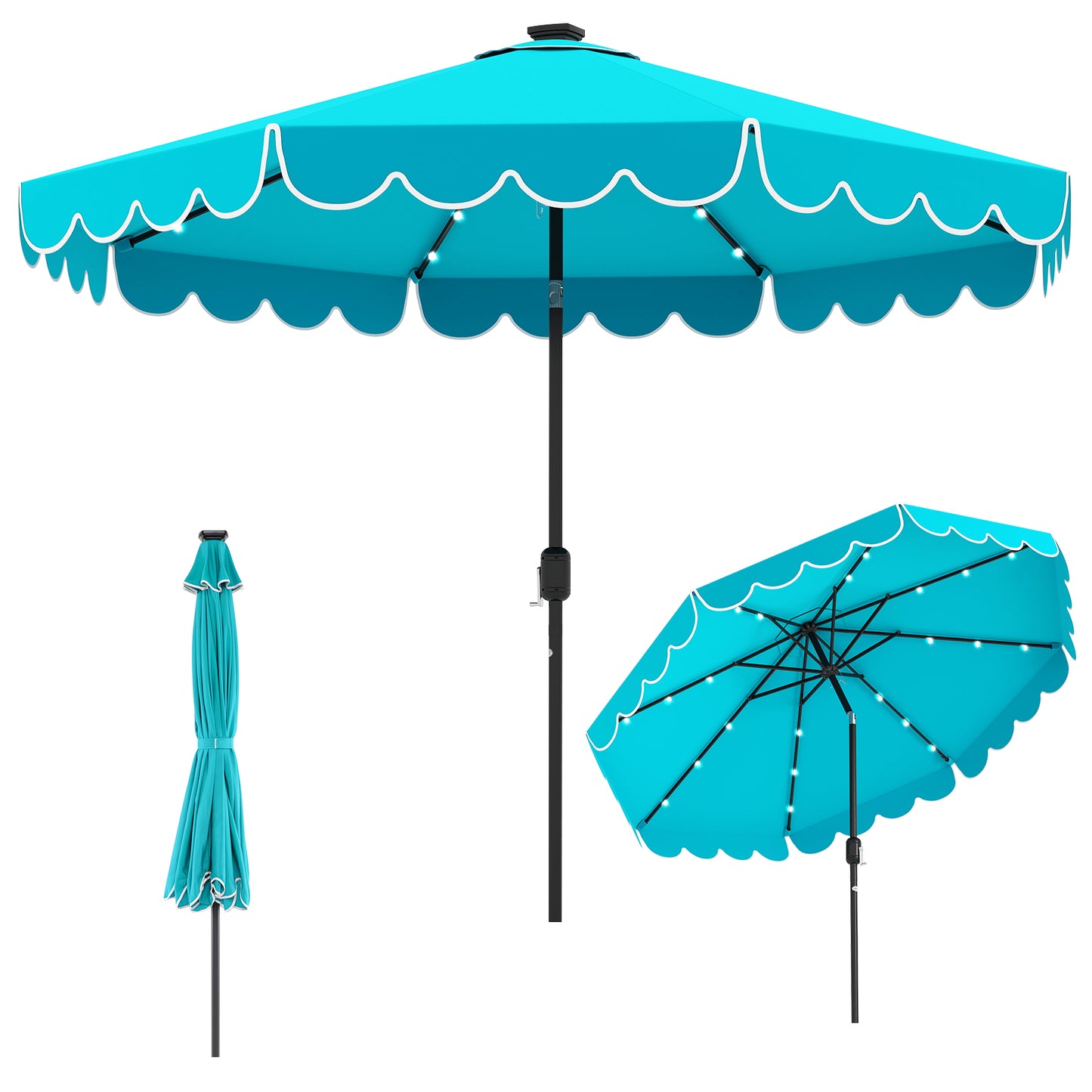 10 Feet Solar Patio Umbrella with 24 LED Lights