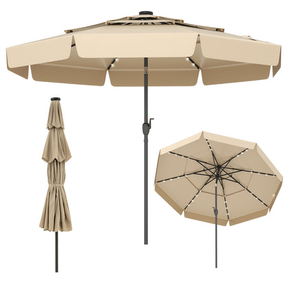10 Feet Solar Patio Umbrella with 3-Tier Vented Top