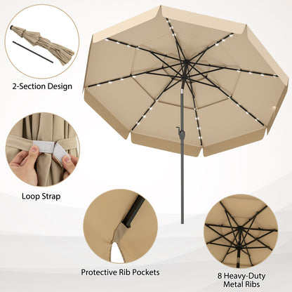 10 Feet Solar Patio Umbrella with 3-Tier Vented Top