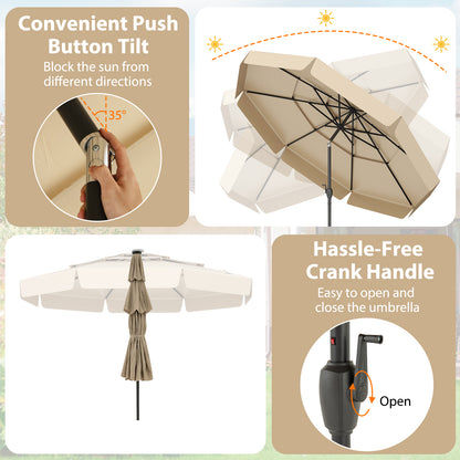 10 Feet Solar Patio Umbrella with 3-Tier Vented Top