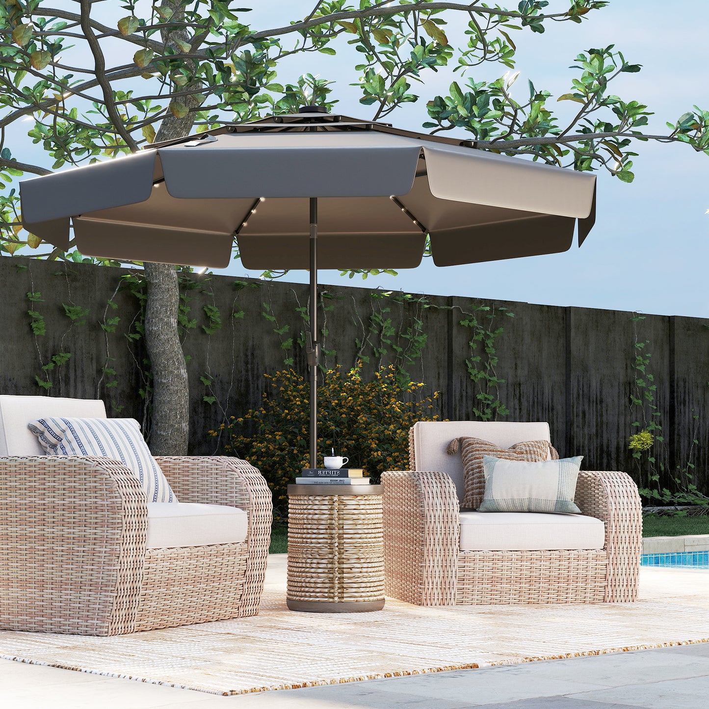 10 Feet Solar Patio Umbrella with 3-Tier Vented Top