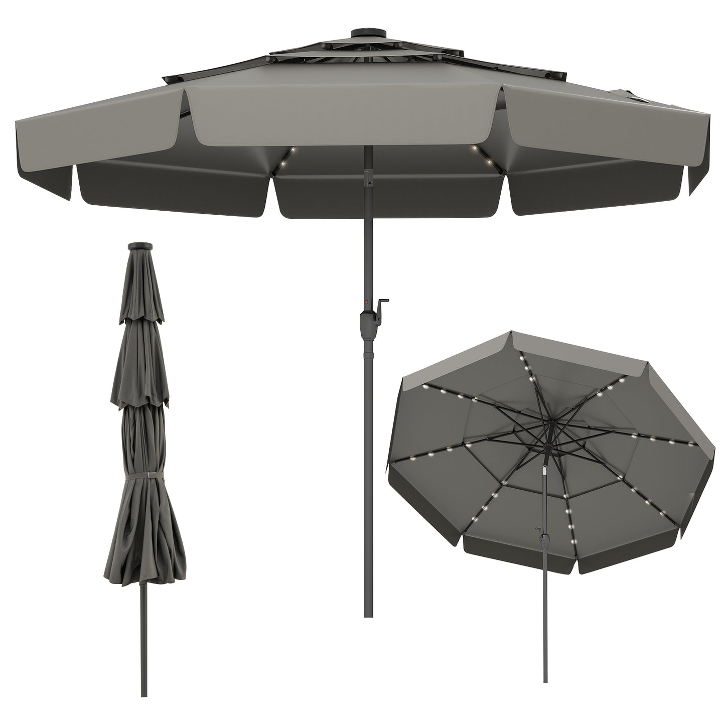 10 Feet Solar Patio Umbrella with 3-Tier Vented Top
