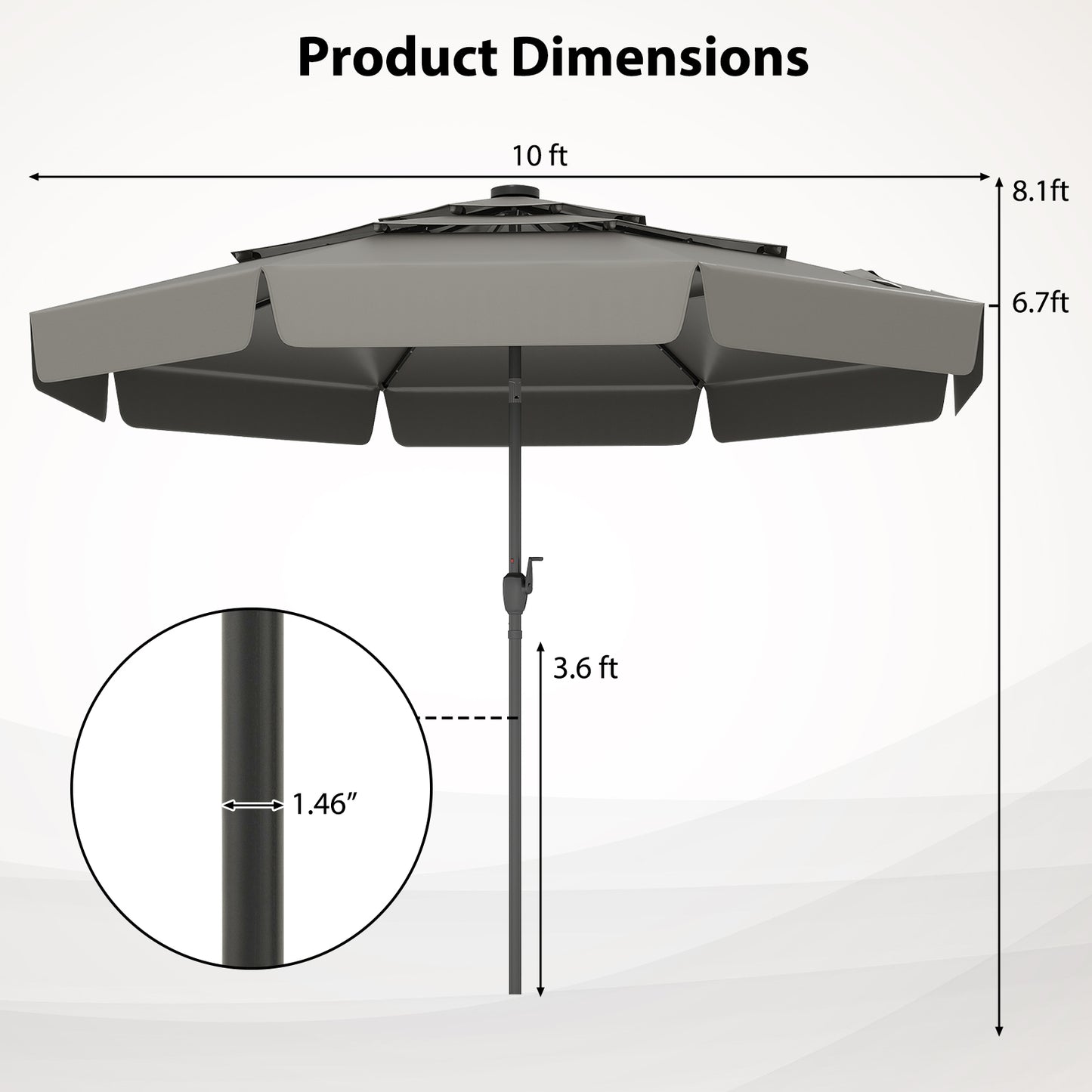 10 Feet Solar Patio Umbrella with 3-Tier Vented Top