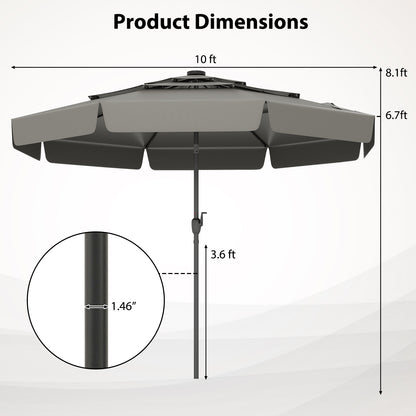 10 Feet Solar Patio Umbrella with 3-Tier Vented Top