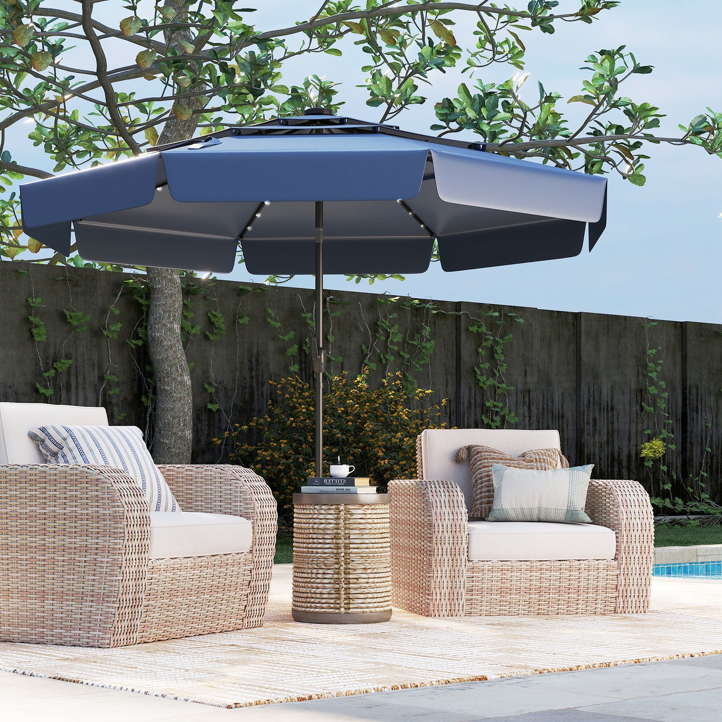 10 Feet Solar Patio Umbrella with 3-Tier Vented Top