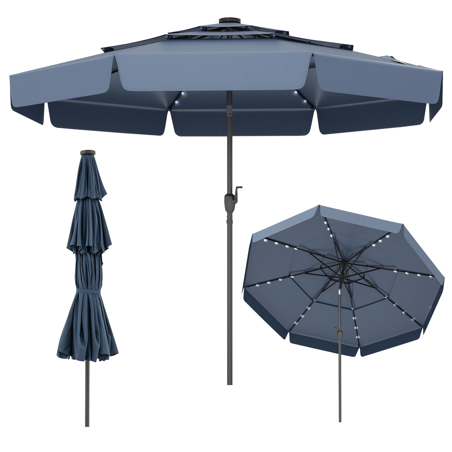 10 Feet Solar Patio Umbrella with 3-Tier Vented Top