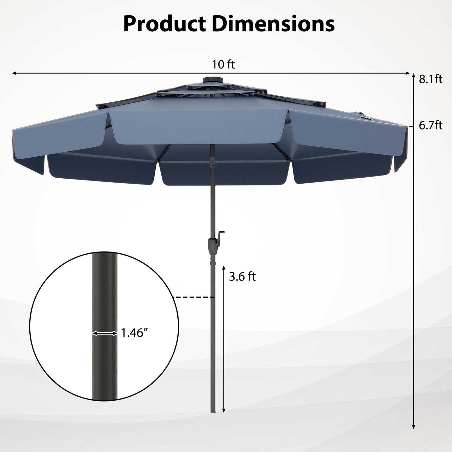 10 Feet Solar Patio Umbrella with 3-Tier Vented Top