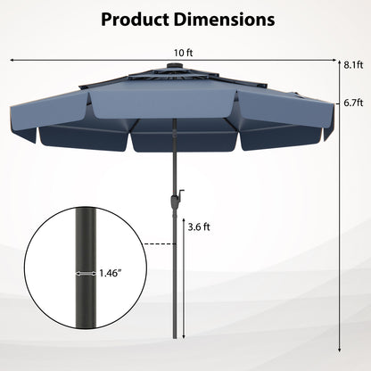 10 Feet Solar Patio Umbrella with 3-Tier Vented Top