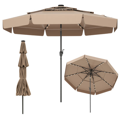 10 Feet Solar Patio Umbrella with 3-Tier Vented Top