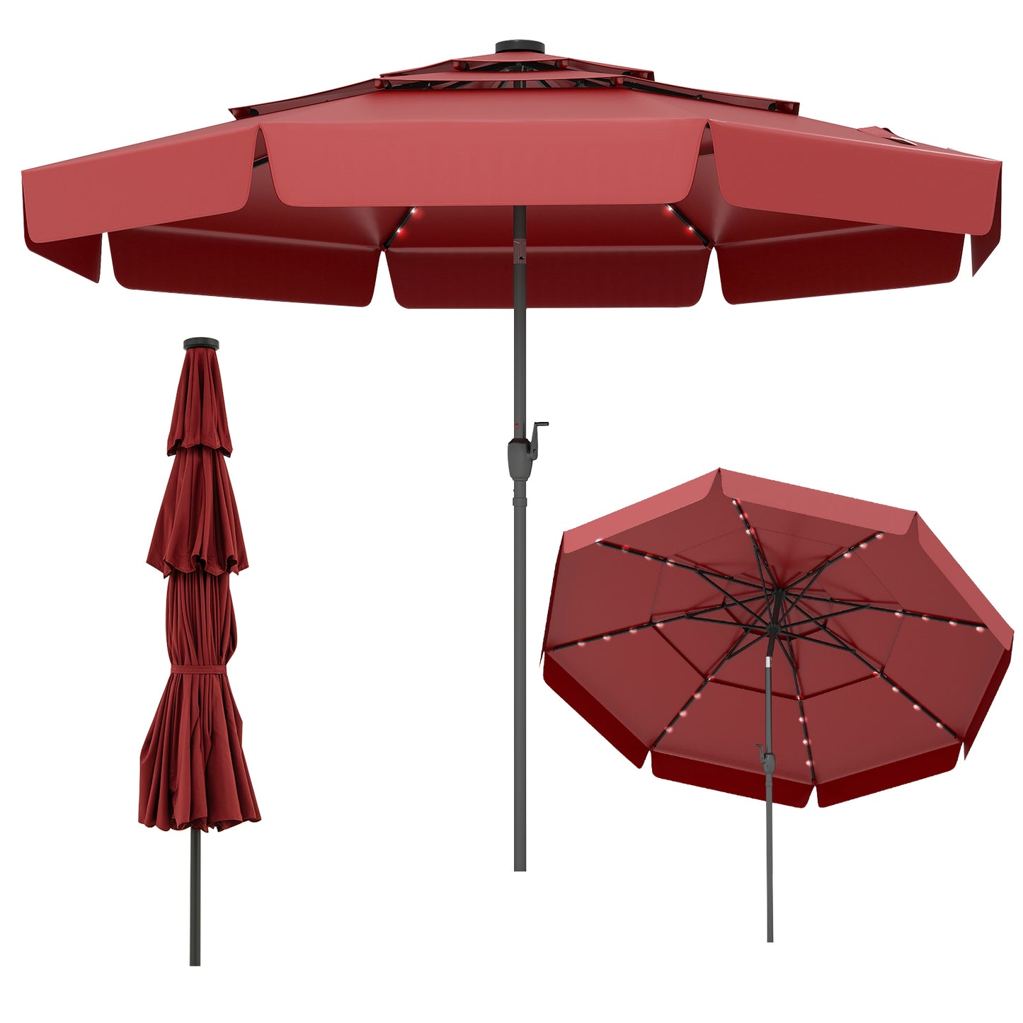 10 Feet Solar Patio Umbrella with 3-Tier Vented Top