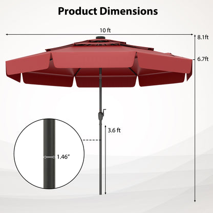 10 Feet Solar Patio Umbrella with 3-Tier Vented Top