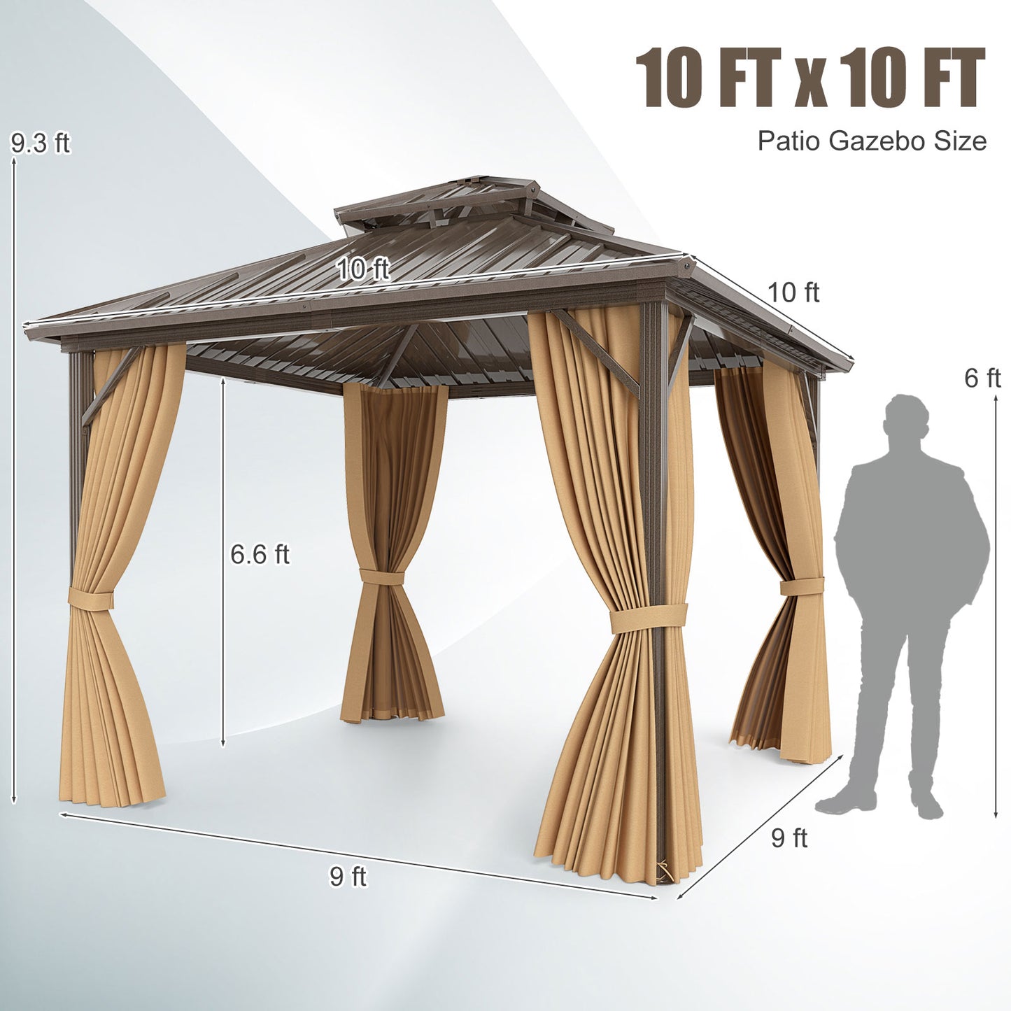10 X 10 Feet Hardtop Gazebo with Netting and Curtain for Patio Backyard