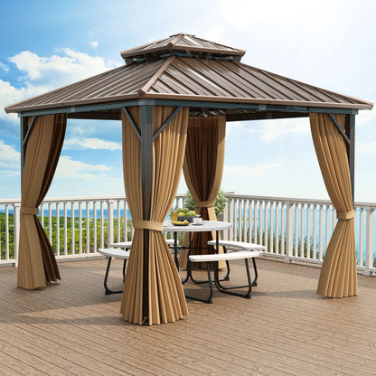10 X 10 Feet Hardtop Gazebo with Netting and Curtain for Patio Backyard