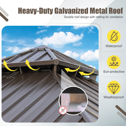 10 X 10 Feet Hardtop Gazebo with Netting and Curtain for Patio Backyard