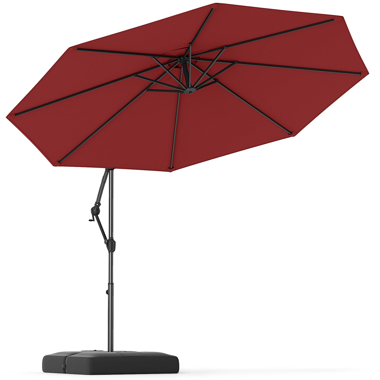 10 Feet Offset Hanging Umbrella with Base Patio Cantilever Umbrella with Tilt
