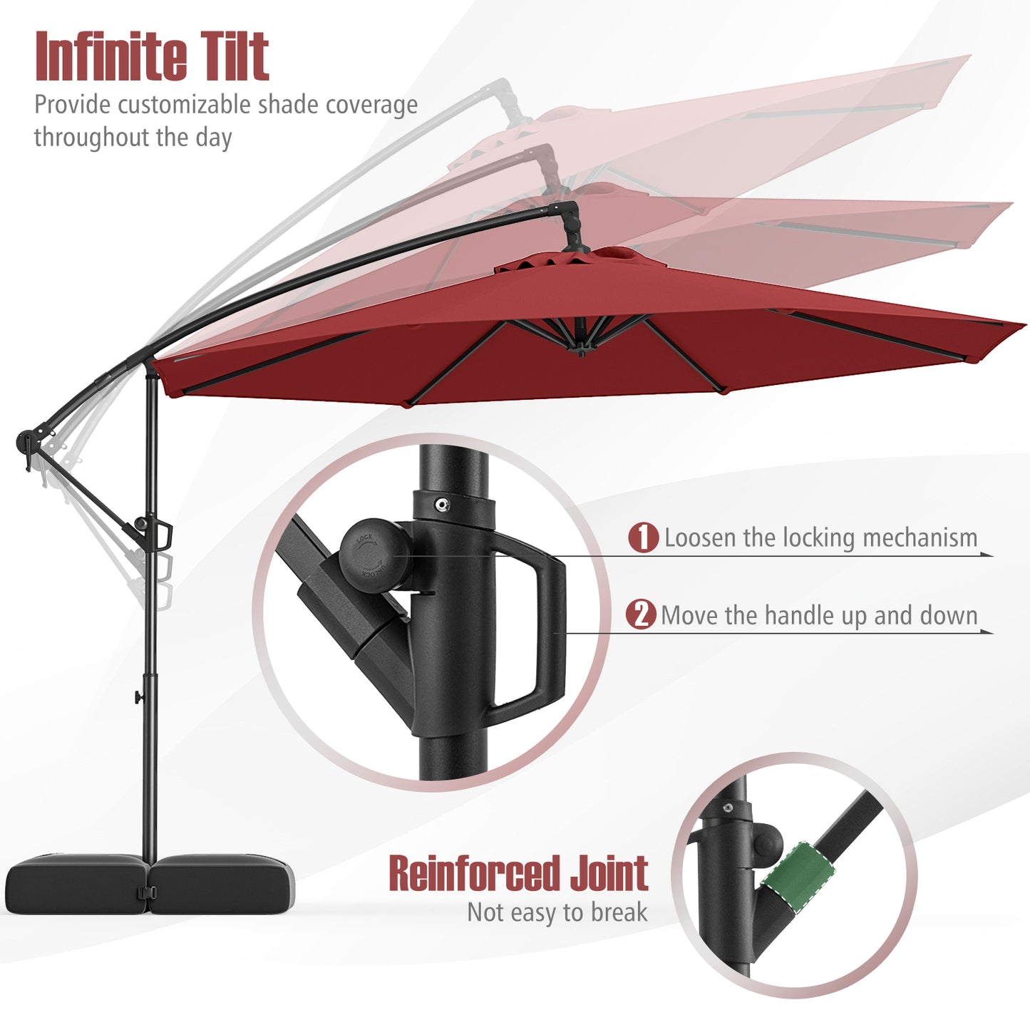 10 Feet Offset Hanging Umbrella with Base Patio Cantilever Umbrella with Tilt