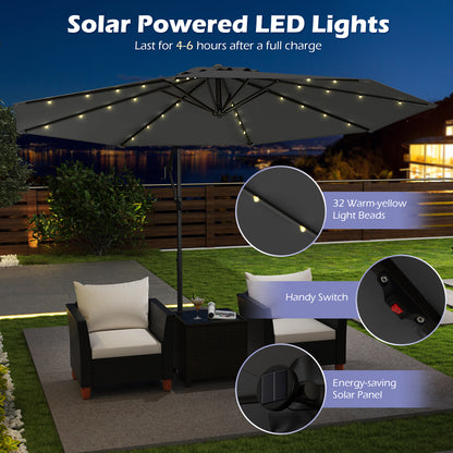 10 Feet Solar Offset Hanging Umbrella with Base and 32 LED Lights
